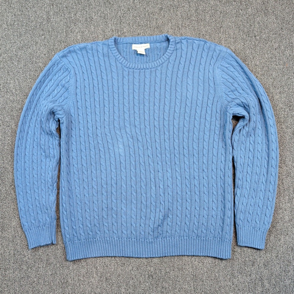 Preswick & Moore Vintage Cable Knit Sweater L Blue Cotton Preppy Old Money Style